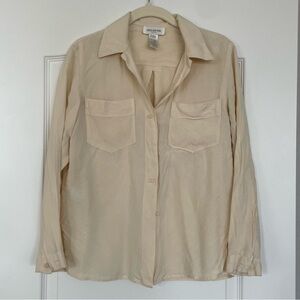 Jones New York Buttery Yellow 100% Silk Button Up Blouse Size 2P Business Casual